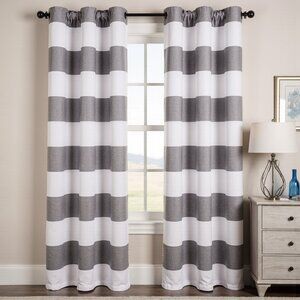 Ellery Homestyle Gray and White Striped Rod Pocket Window Curtains